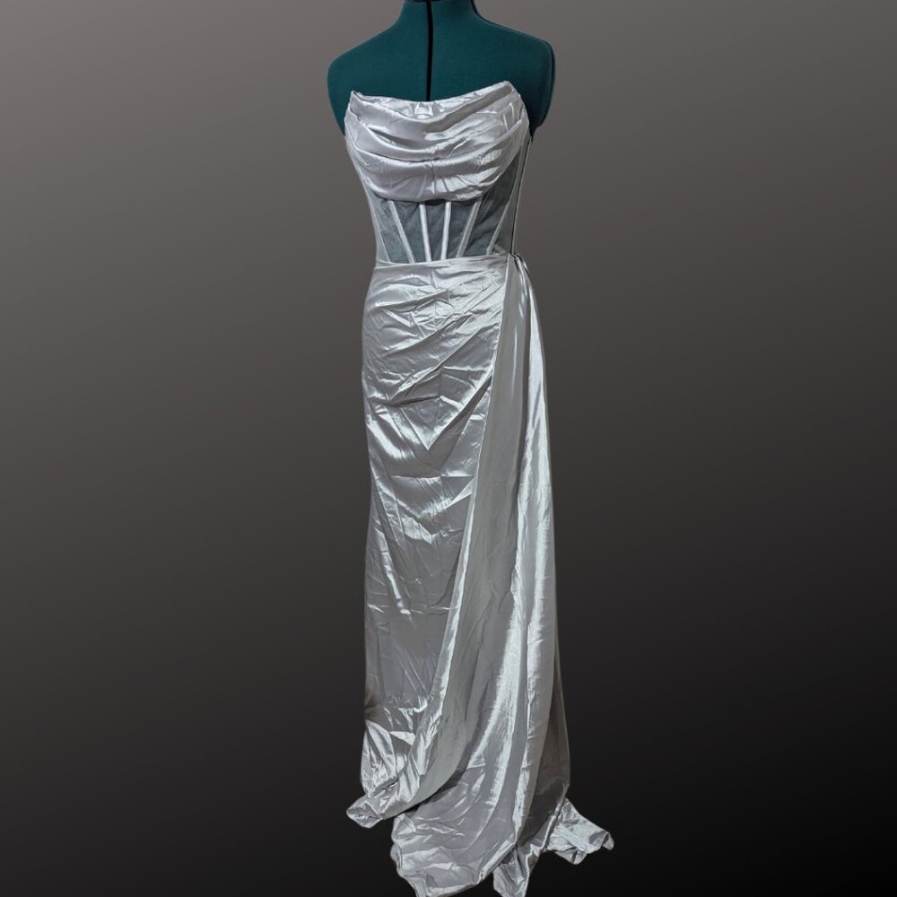 SHIPS FREE!! NWT Sheer Strapless Corset Gown Bridesmade Prom Formal Dress